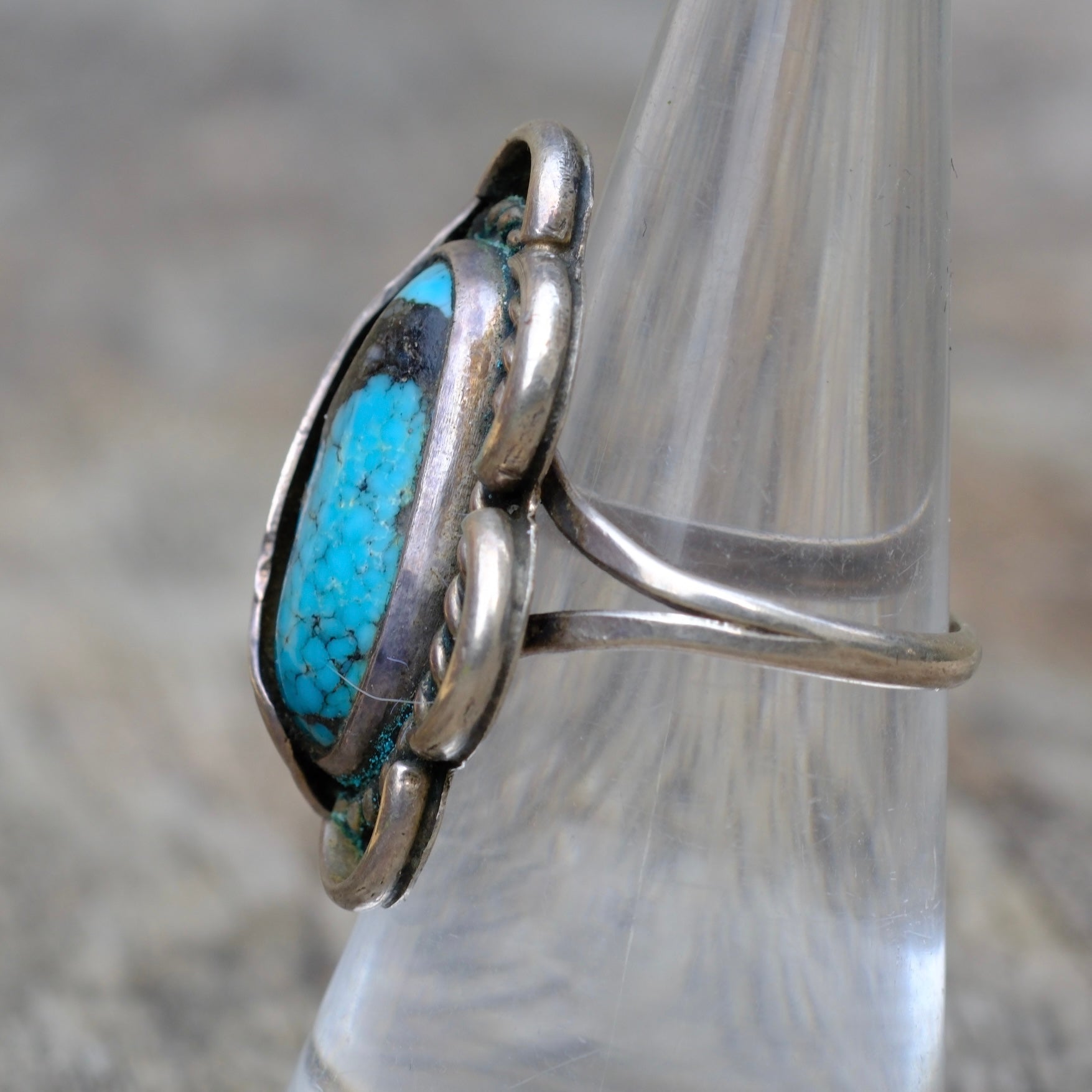 Vintage Sterling Turquoise Feather Ring 7