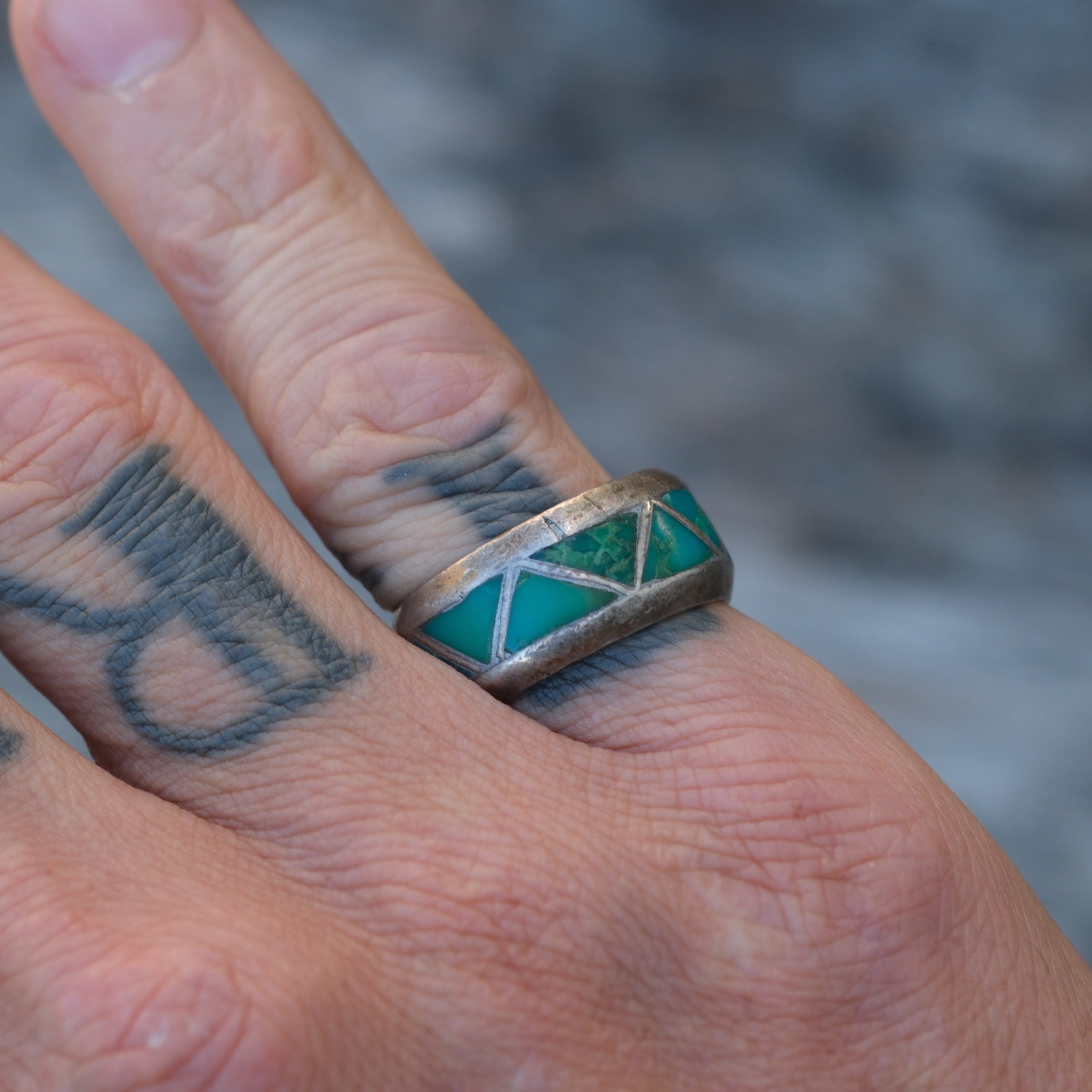 Vintage Sterling Turquoise Inlay Band Ring 7