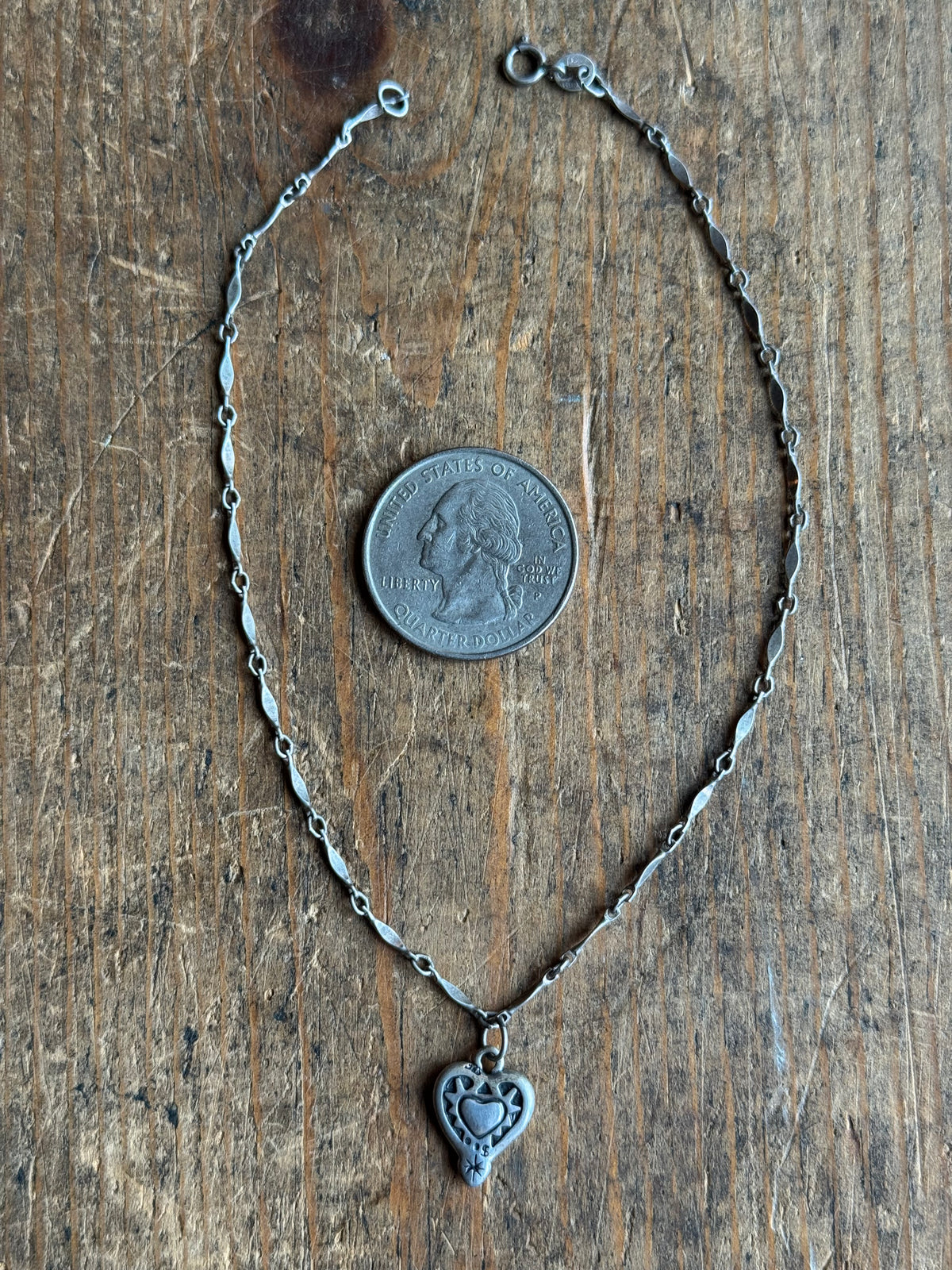 Vintage Sterling Silver Heart Charm Chain Bracelet