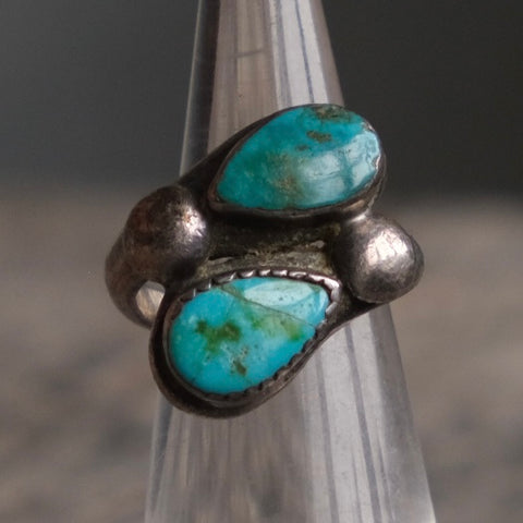 Vintage Sterling 2-Stone Turquoise Ring 3.5