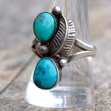 Vintage Sterling 2-Stone Turquoise Feather Ring 10.25