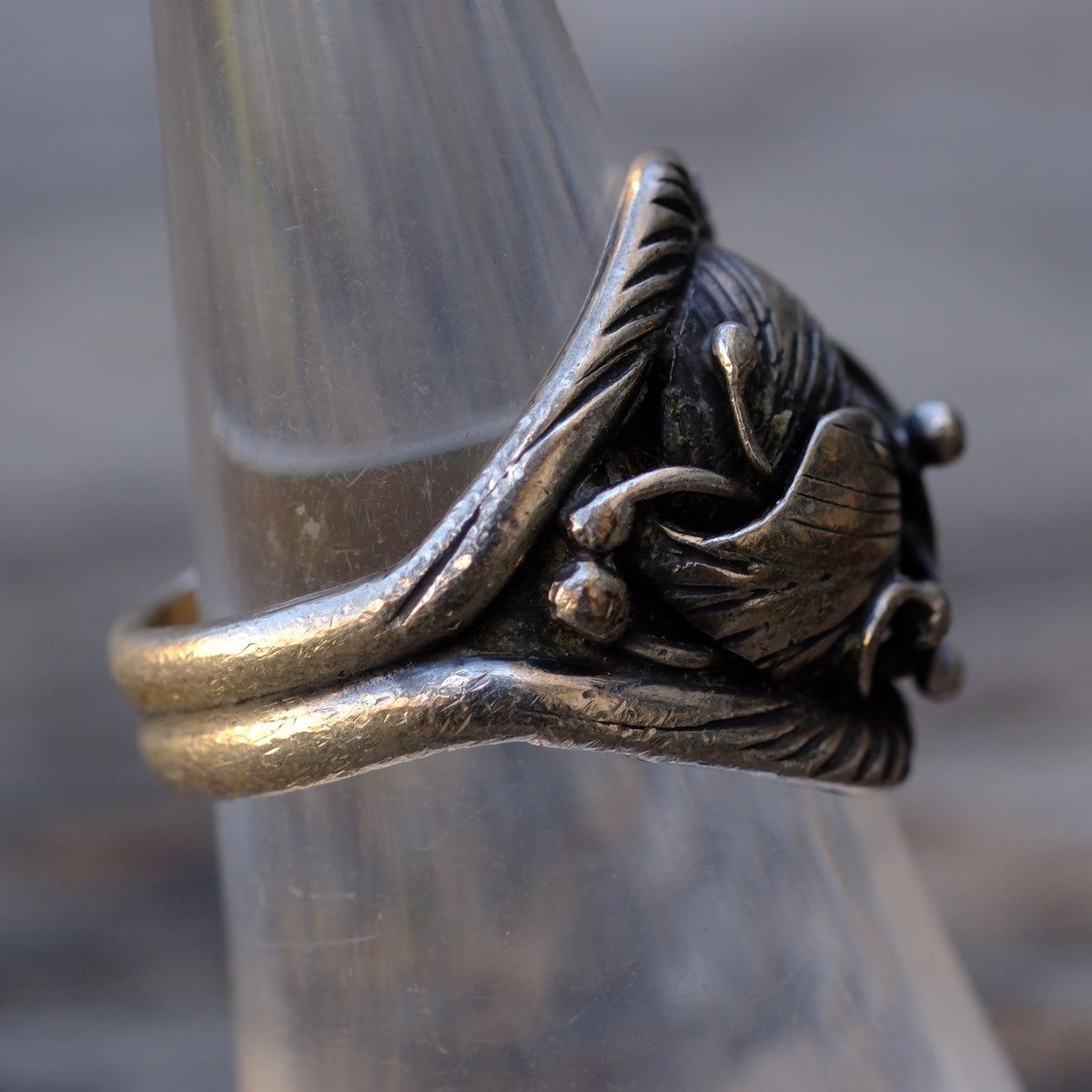 Vintage Sterling Silver Leaf Ring 7