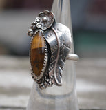 Vintage Sterling Tigers Eye Feather Ring 4.75