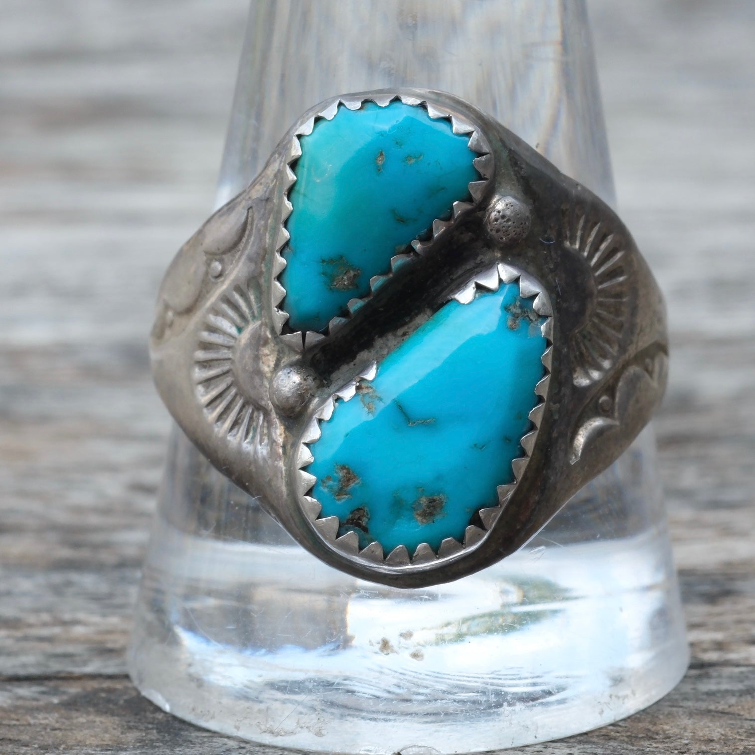 Vintage Sterling 2-Stone Turquoise Ring 11.5