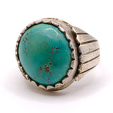 Vintage Sterling Turquoise Ribbed Band Ring 11.75