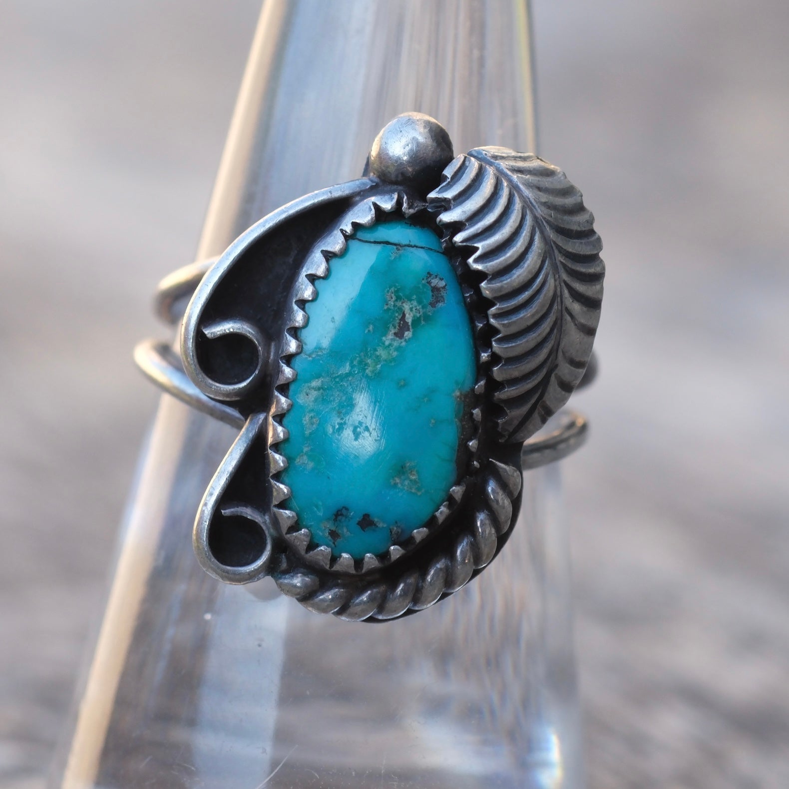 Vintage Sterling Turquoise Feather Ring 7