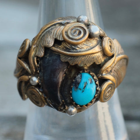 Vintage Sterling an Copper Turquoise Claw Ring 7.75