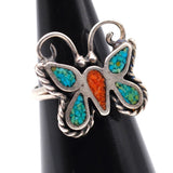 Vintage Sterling Turquoise and Coral Butterfly Ring 5.5