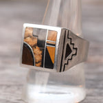 Vintage Sterling Tigers Eye and Onyx Inlay Ring 10