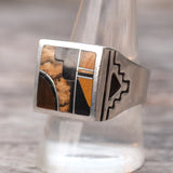 Vintage Sterling Tigers Eye and Onyx Inlay Ring 10