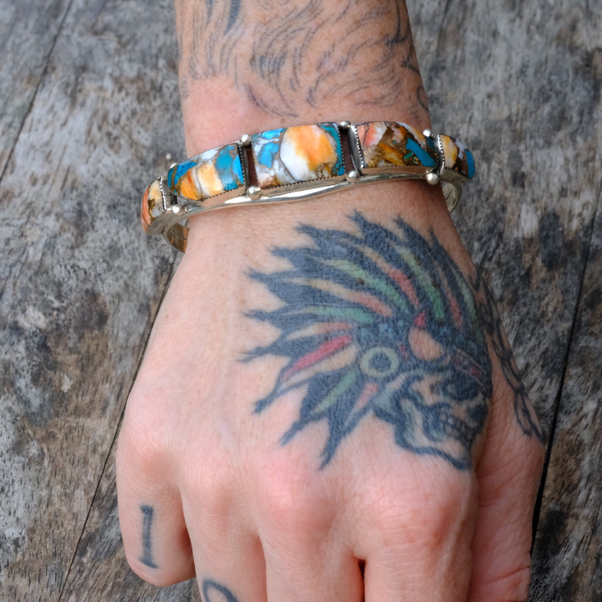 Sterling Silver Compressed Stone Cuff Bracelet