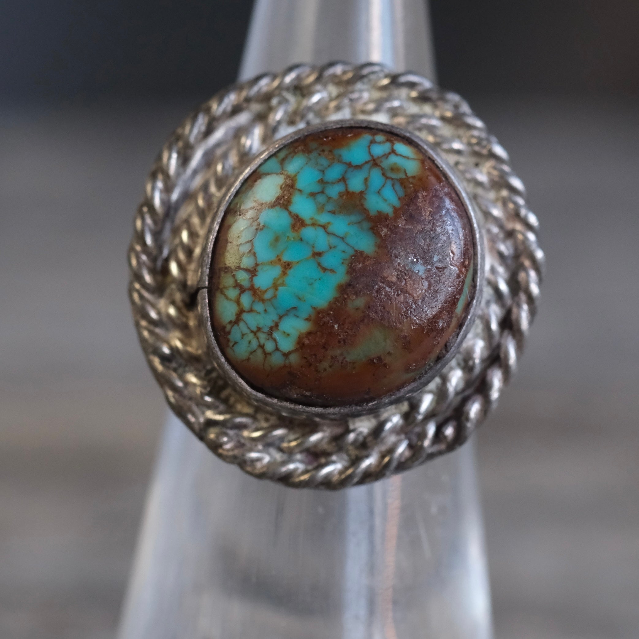 Vintage Sterling Turquoise Roper Ring 5
