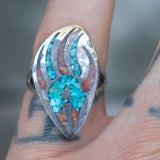 Vintage Sterling Turquoise and Coral Bear Paw Ring 6.25