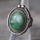 Vintage Sterling Turquoise Roper Ring 4.5