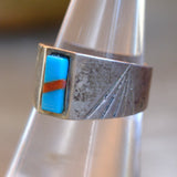Vintage Sterling Turquoise and Coral Inlay Ring 7.5