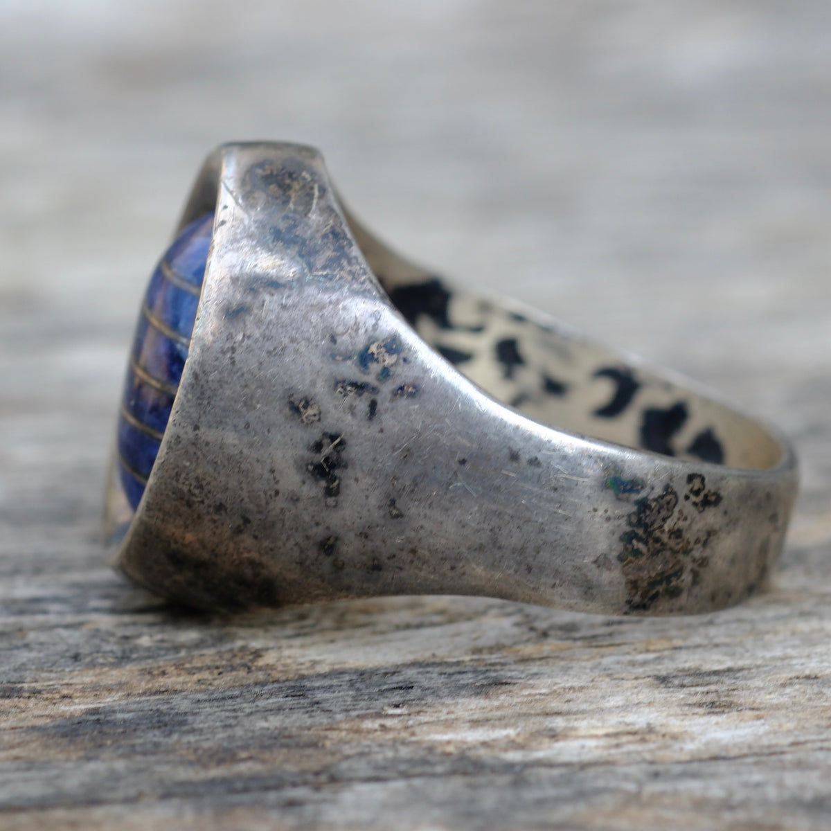 Vintage Sterling Lapis Inlay Ring 11.5