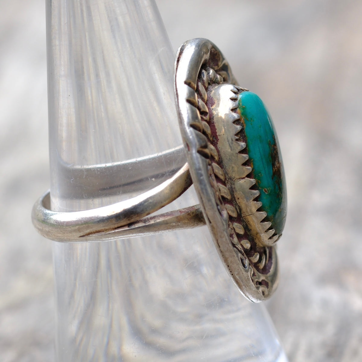 Vintage Sterling Stamped Turquoise Ring 7.25