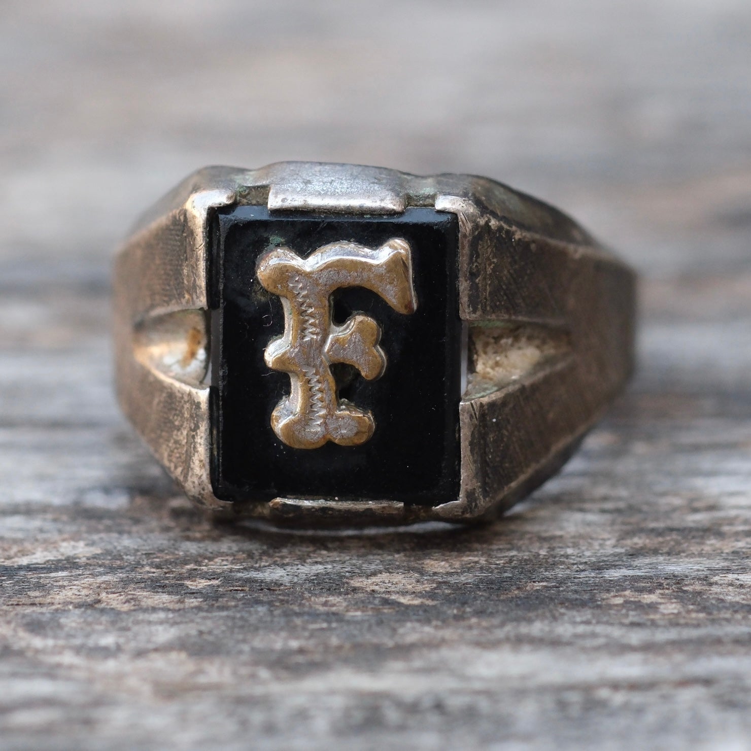 Vintage Sterling F Initial Signet Ring 10.5