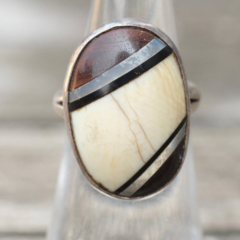Vintage Sterling Inlay Ring 4.75