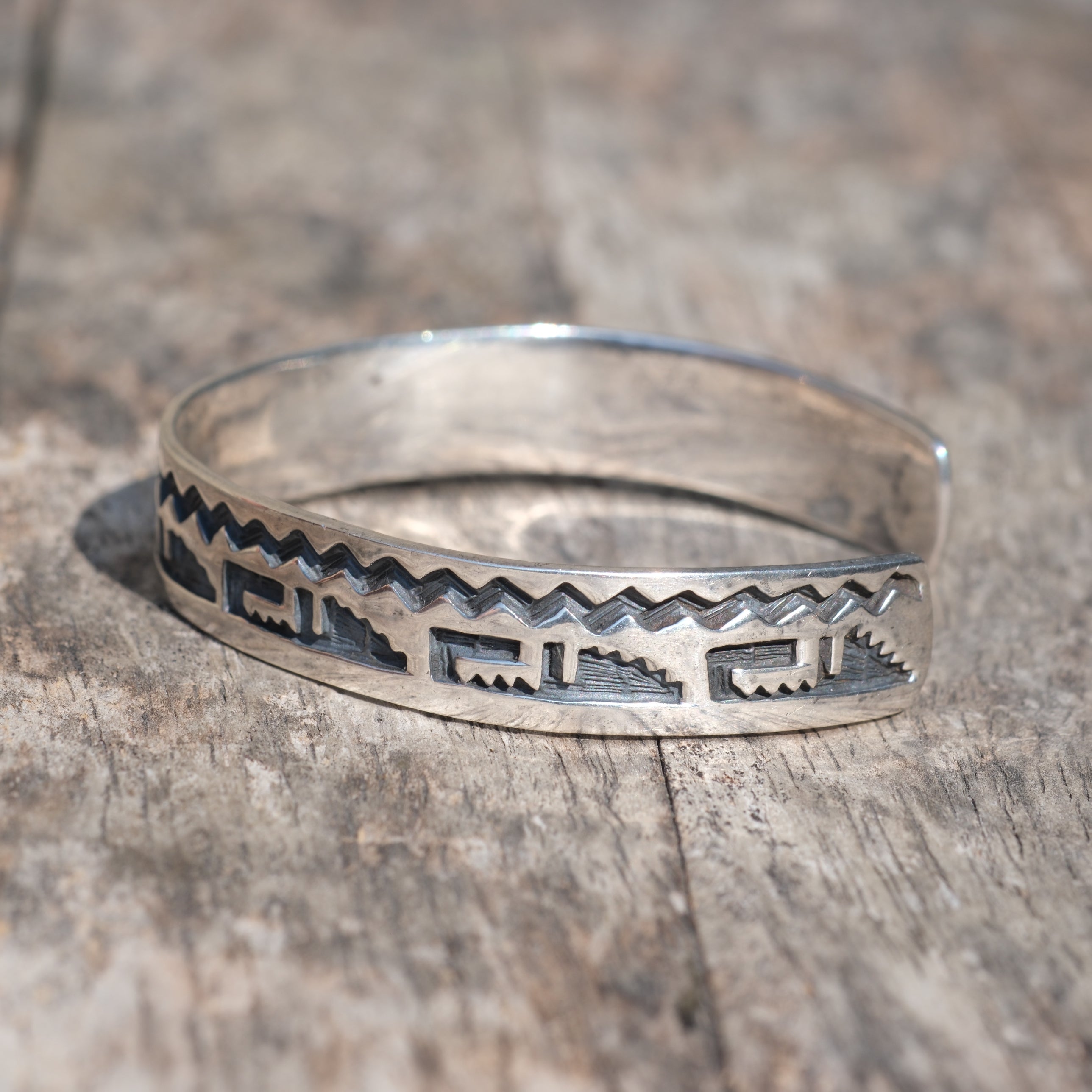 Vintage Sterling Silver Etched Cuff