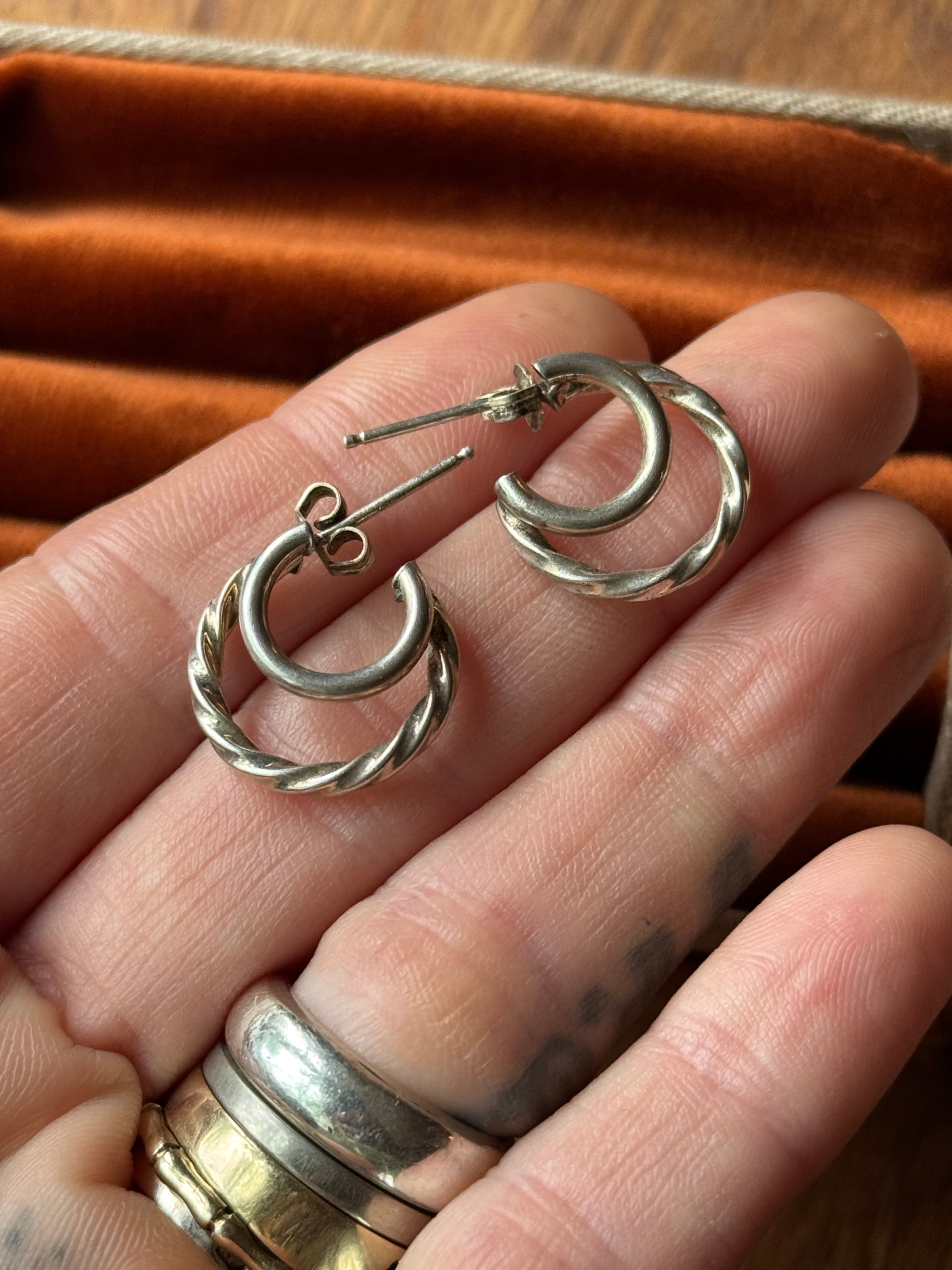 Vintage Sterling Silver Double Twisted Rope Hoops