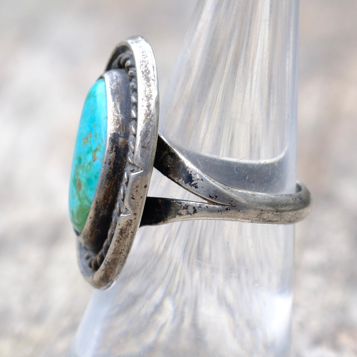 Vintage Sterling Turquoise Roper Ring 7