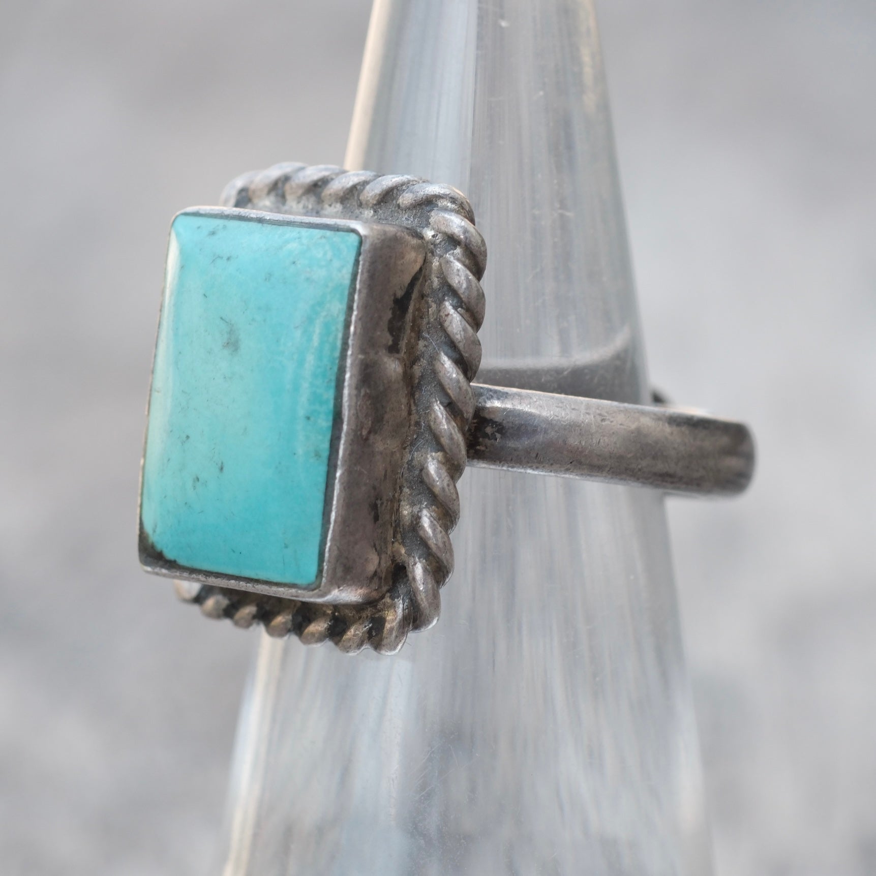 Vintage Sterling Turquoise Roper Ring 4.75