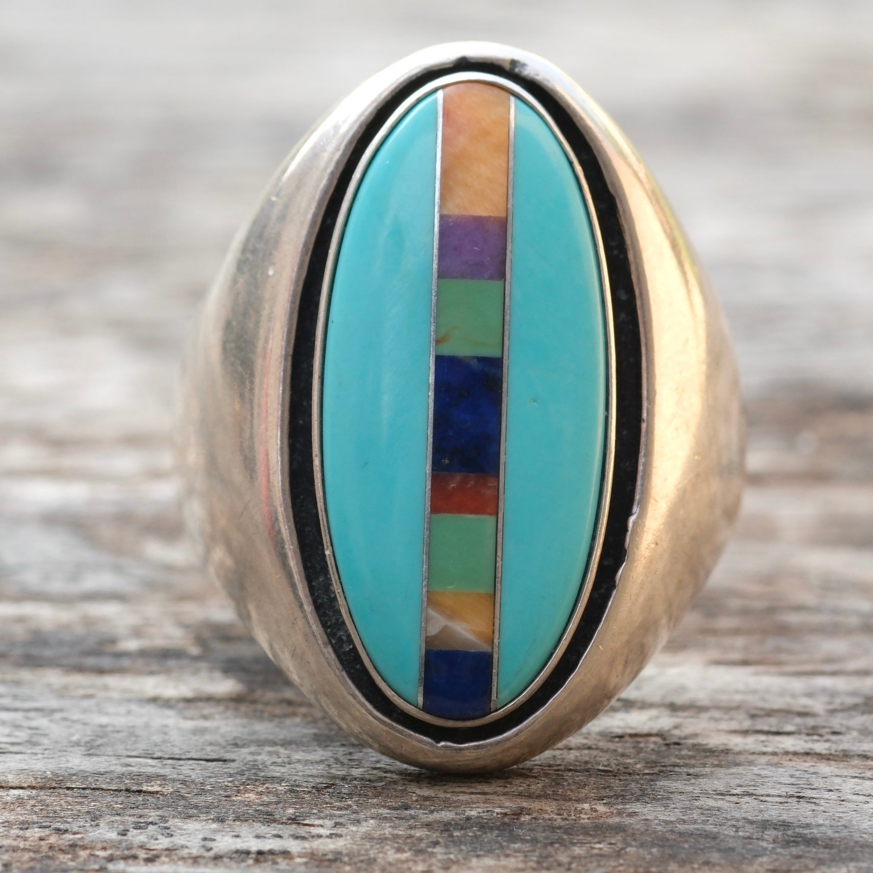 Vintage Sterling Multistone Inlay Ring 9