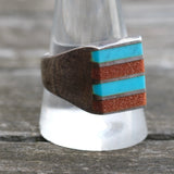 Vintage Sterling Turquoise and Goldstone Inlay Striper Ring 12