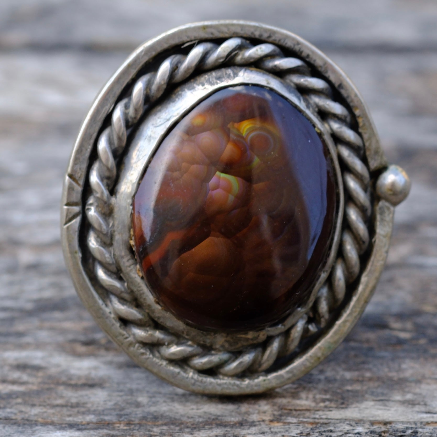 Vintage Sterling Fire Agate Roper Ring 6.75