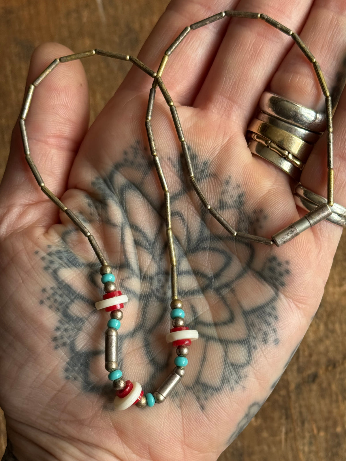 Vintage Sterling Silver Multi Stone Liquid Silver Beaded Necklace