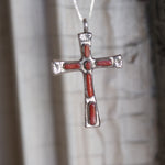 Vintage Sterling 7-Stone Coral Cross Necklace