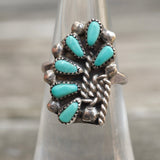 Vintage Sterling Turquoise Cluster Ring 5.5