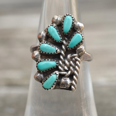 Vintage Sterling Turquoise Cluster Ring 5.5