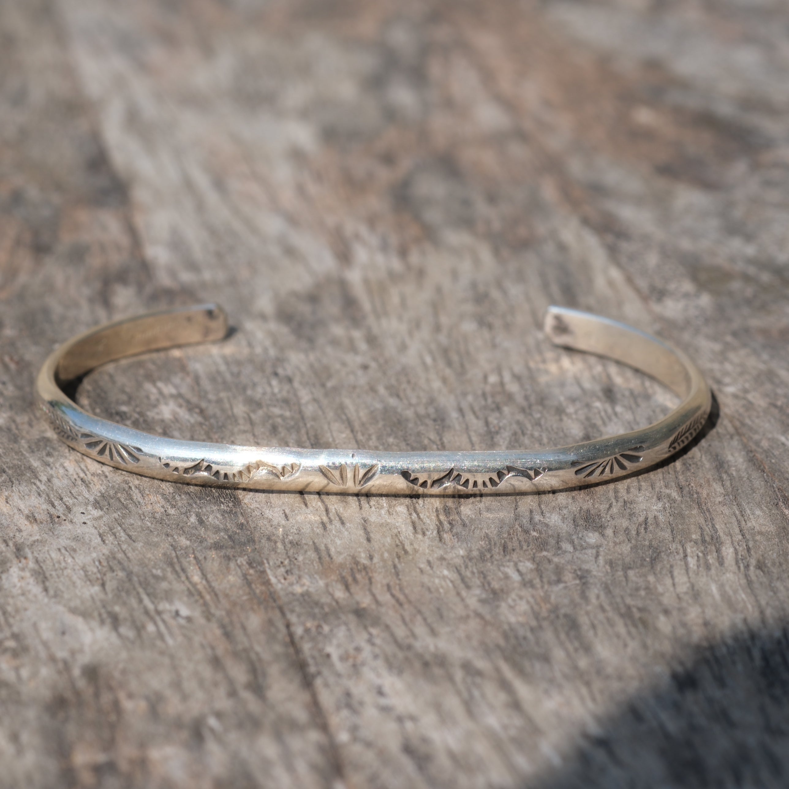 Vintage Sterling Silver Leaf Stamped Cuff