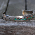 Vintage Sterling Turquoise and Coral Inlay Wave Cuff