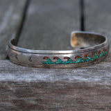 Vintage Sterling Turquoise and Coral Inlay Wave Cuff