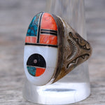 Vintage Sterling Zuni Sunface Inlay Ring 11