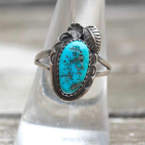 Vintage Sterling Turquoise Feather Ring 8.5