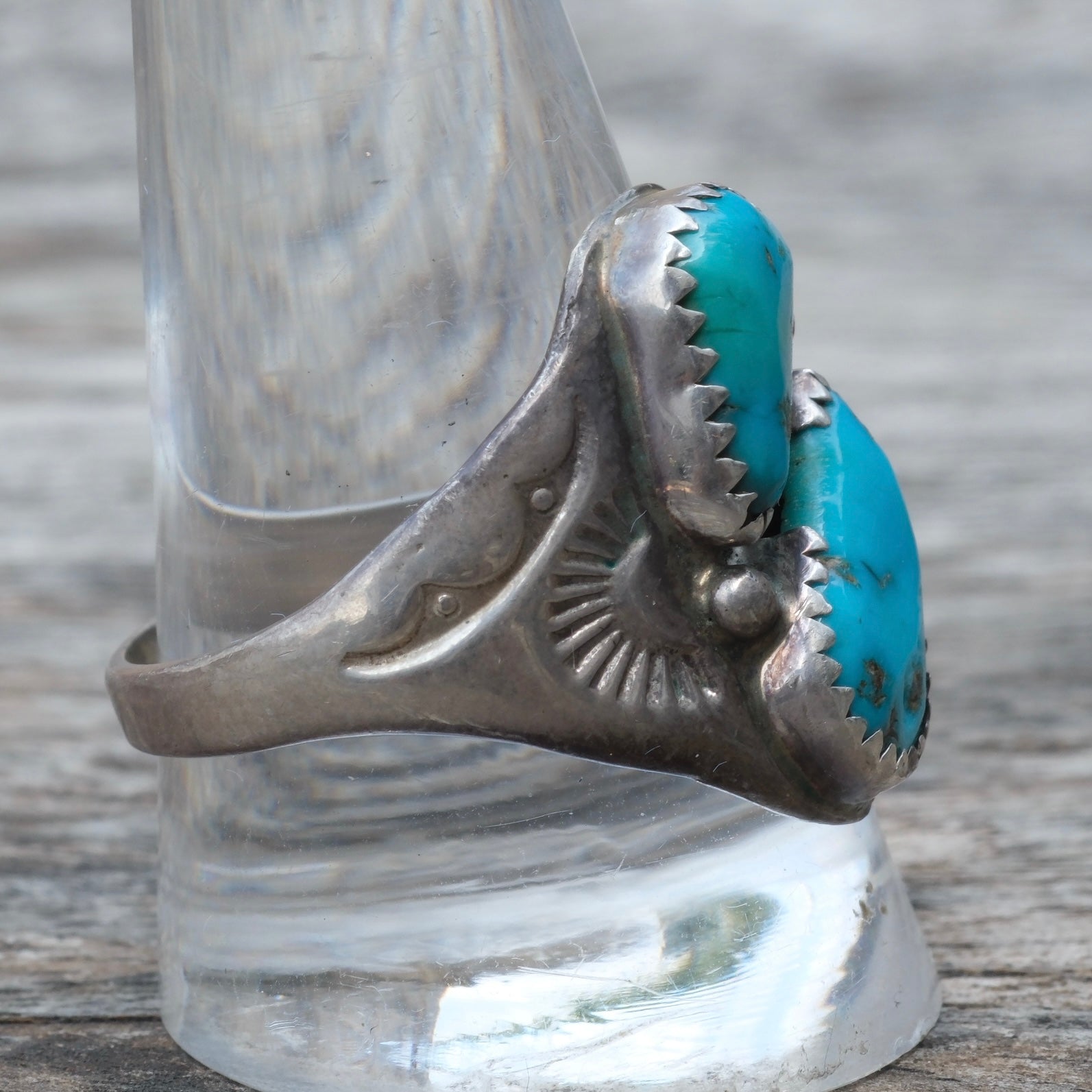 Vintage Sterling 2-Stone Turquoise Ring 11.5