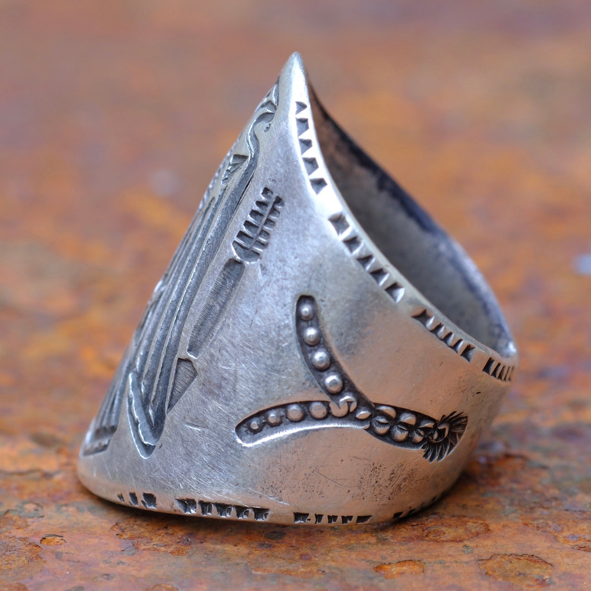 Heavy Ingot Stamped Thunderbird Cigar Band Ring 10.25