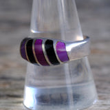 Vintage Sterling Onyx and Purple Stone Inlay Band 9.75