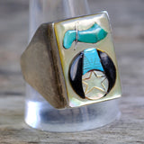 Vintage Sterling Shriners Inlay Ring 12