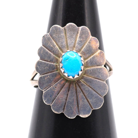 Vintage Sterling Turquoise Concho Ring 6