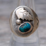 Vintage Sterling Turquoise Stamped Band Ring 8.25