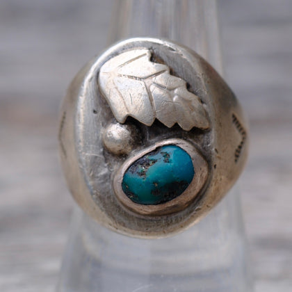 Vintage Sterling Turquoise Stamped Band Ring 8.25