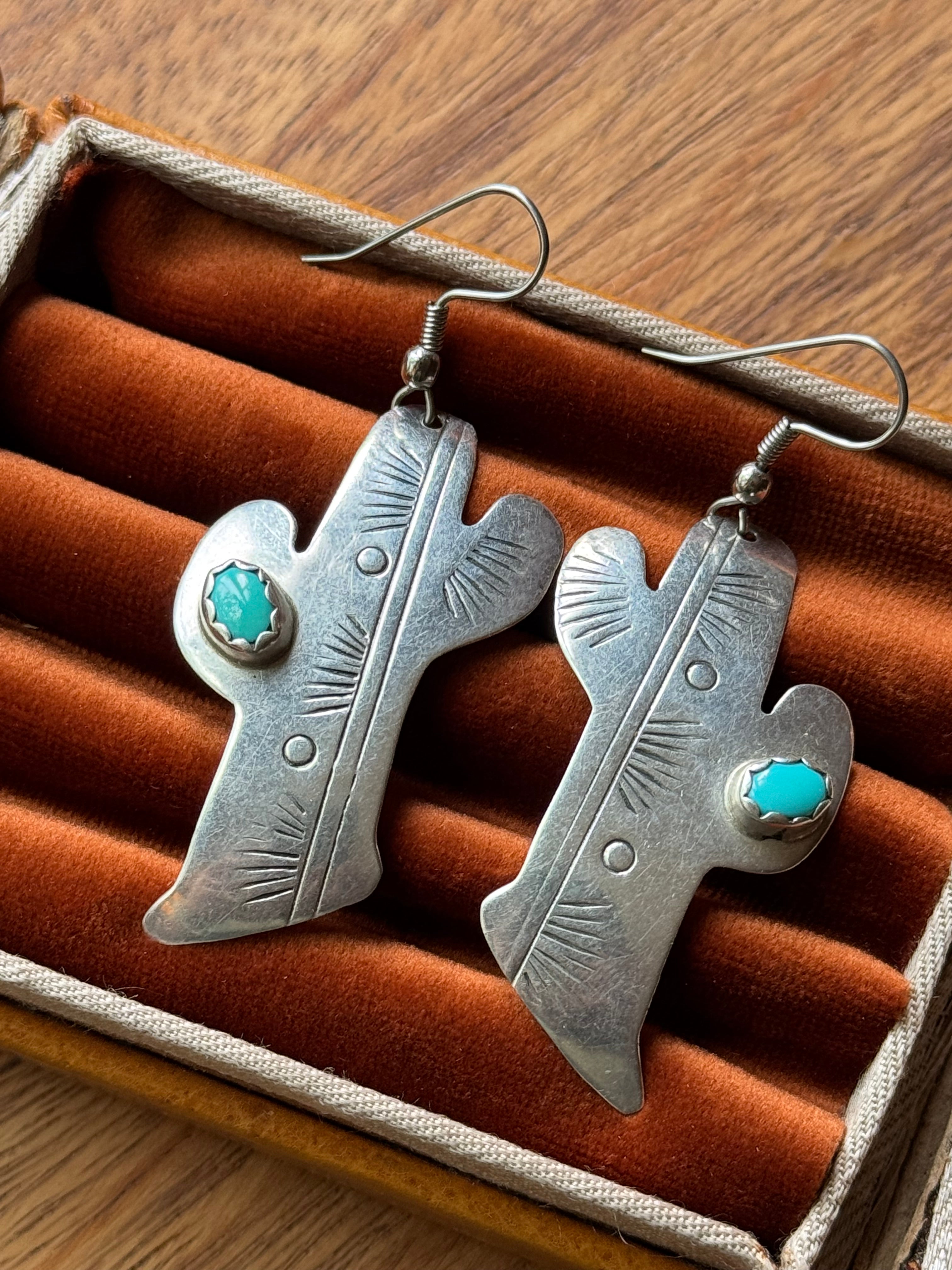Vintage Sterling Silver Turquoise Cactus Earrings