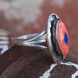 Vintage Sterling Spiny Oyster and Lapis Inlay Ring 7.75