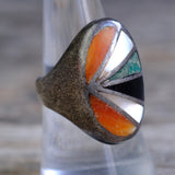 Vintage Sterling Multistone Inlay Ring 8