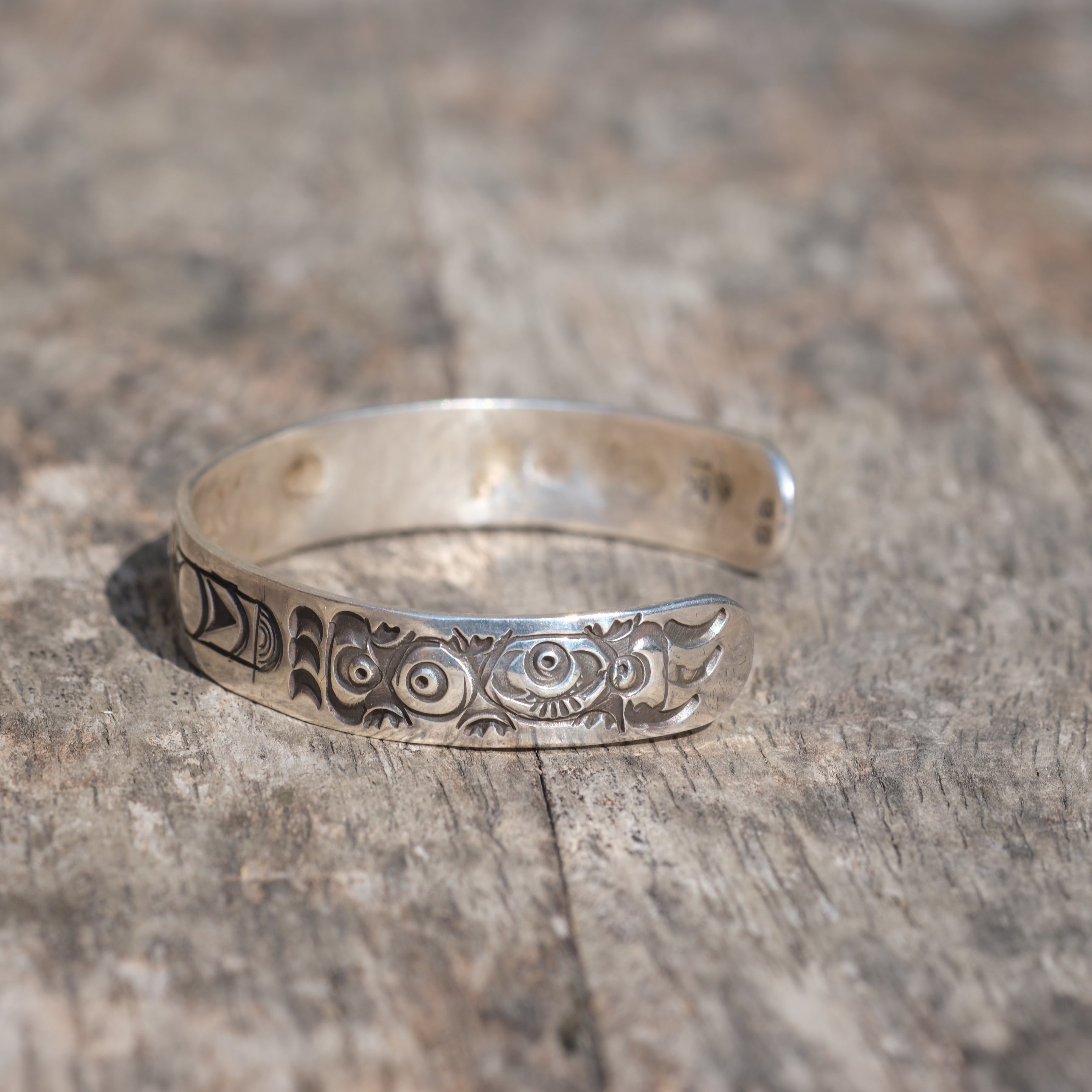 Vintage Sterling Silver Bird Stamped Cuff